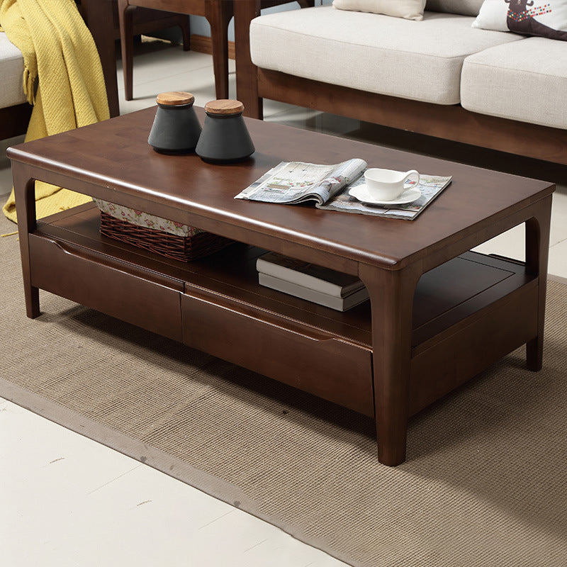 Contemporary 4 Legs Solid Wood with Drawer Rectangular/Square Coffee Table 47"L x 24"W x 18"H Walnut Clearhalo 'Coffee & Accent Tables' 'Coffee Tables' 'coffee_tables' 'furn' 'furn_coffee_tables' 'Furniture' 'Living Room Furniture' 6084502