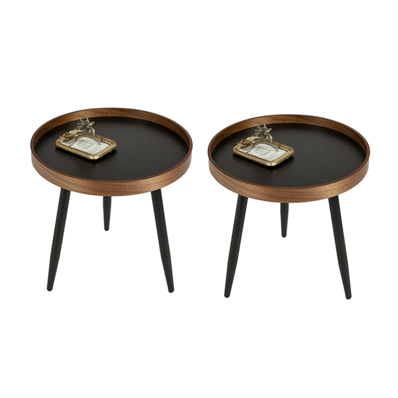 Modern Style Round 3 Legs Side Table Set in Black with Storage