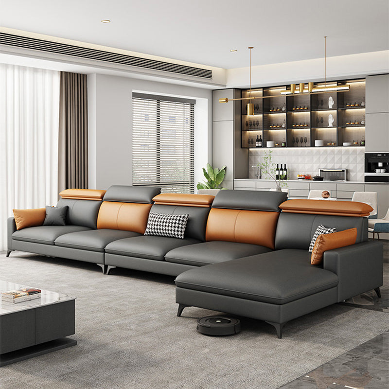 Contemporary 35.43 " H Faux Leather Square Arm Sofa & Chaise 155.5"L x 70.9"W x 35.4"H Right Clearhalo 'furn' 'furn_sectionals' 'Furniture' 'Living Room Furniture' 'Sectionals' 6084784