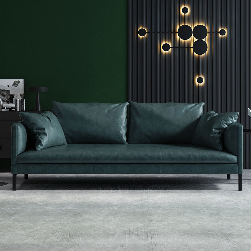 Grau/grünes Leder stationäres Sofa 3-Sitztuxedo Arm Sofa mit Kissen