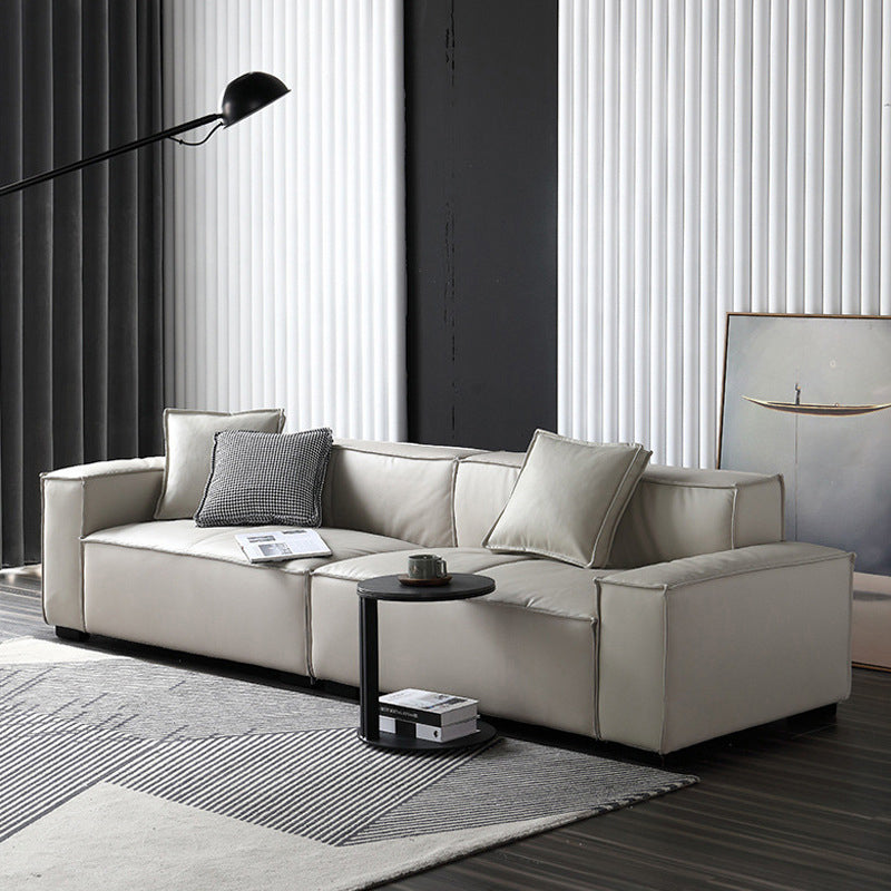 Canapé de bras carré en cuir véritable canapé standard contemporain avec 3 oreillers