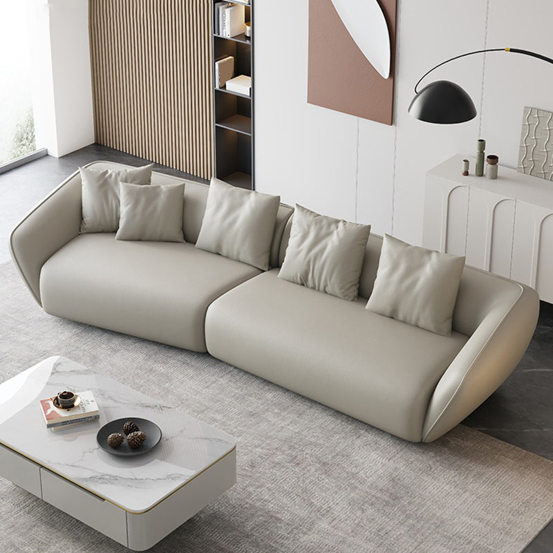 Genuine Leather Sloped Arm Sofa Contemporary Standard Sofa with Pillows 137.8"L x 38.2"W x 28.3"H Clearhalo 'furn' 'furn_sofas' 'Furniture' 'Living Room Furniture' 'Sofa' 'sofas' 6084951