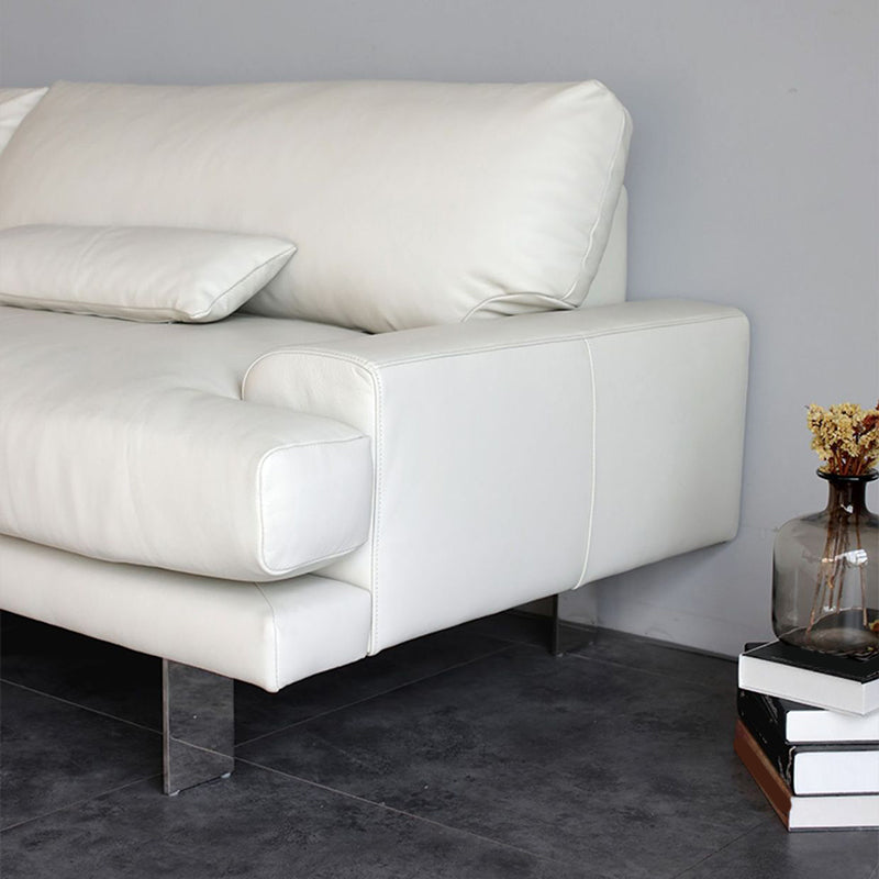 Sofá de almohada de brazo empotrado de cuero blanco moderno 3/4 de asiento