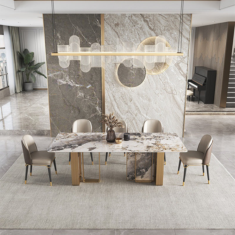 Modern Rectangle Double Pedestal Table Stainless Steel Base Dining Table