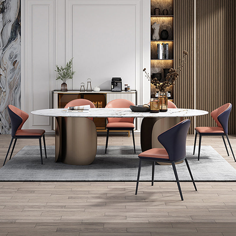 Modern Oval Dining Table Stainless Steel Base Double Pedestal Table for Room