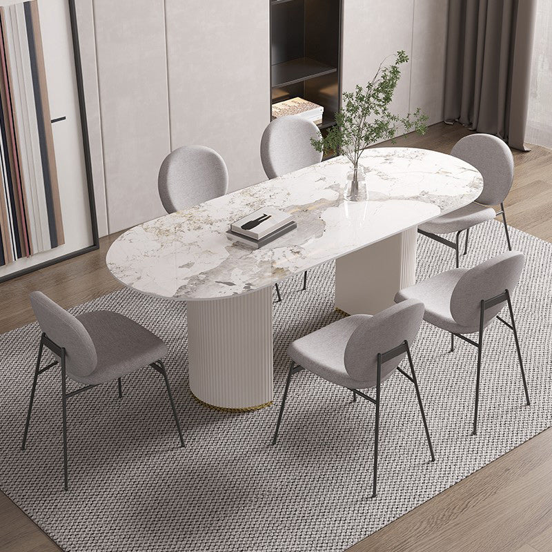 Sintered Stone Top Table for Restaurant Luxury White Table with Double Pedestal