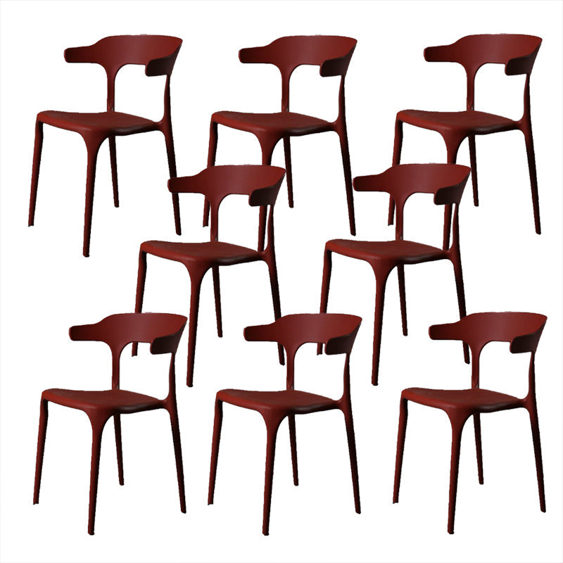 Contemporary Style Armless Dining Chair Plastic Open Back Side Chair for Restaurant Red 8 Piece Set Clearhalo 'Dining Chairs' 'Dining Tables & Seating' 'dining_chair' 'furn' 'furn_dining_chair' 'Furniture' 'Kitchen & Dining Furniture' 6086595