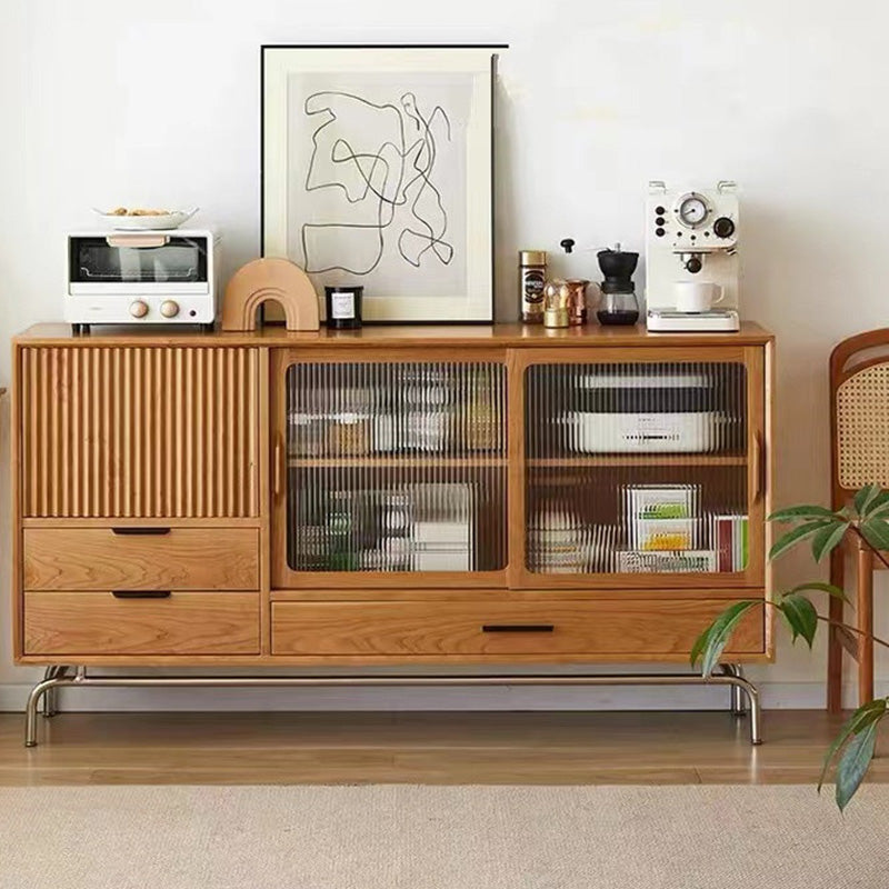 Tavolo di sideboard in legno massiccio mensole regolabili naturali credenza con porta di vetro