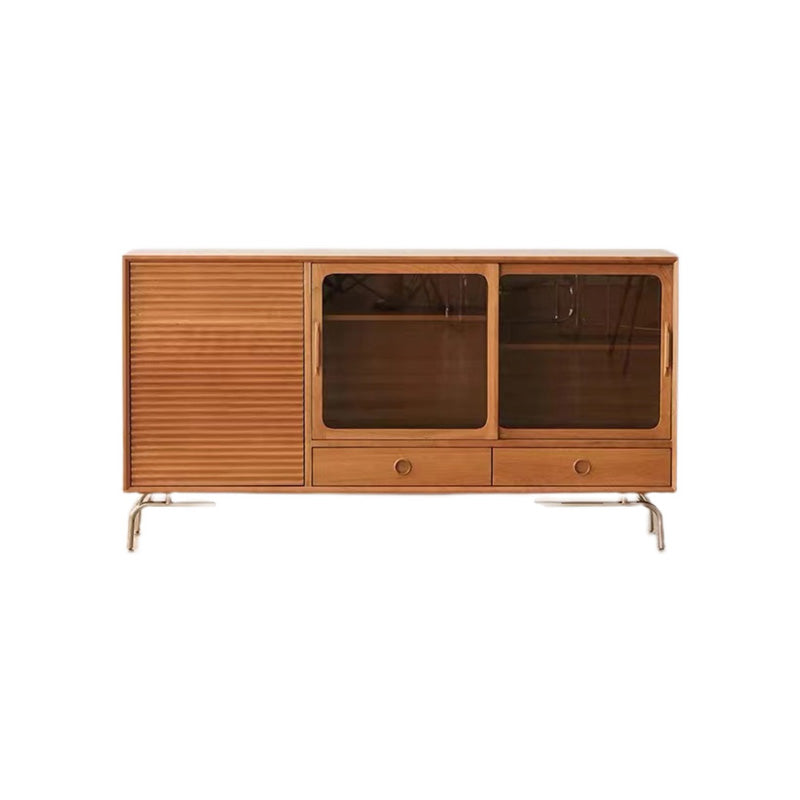 Credenza naturale a 2 tradri di legno moderna Credenza naturale con porta di vetro