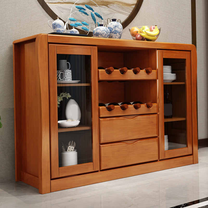 Modern Sideboard Buffet Glass Doors Buffet Table with 2-Drawer and 2-Door,17" W X 35" H Brown Clearhalo 'buffet_sideboard' 'Buffets & Sideboards' 'furn' 'furn_buffet_sideboard' 'Furniture' 'Kitchen & Dining Furniture' 6087766