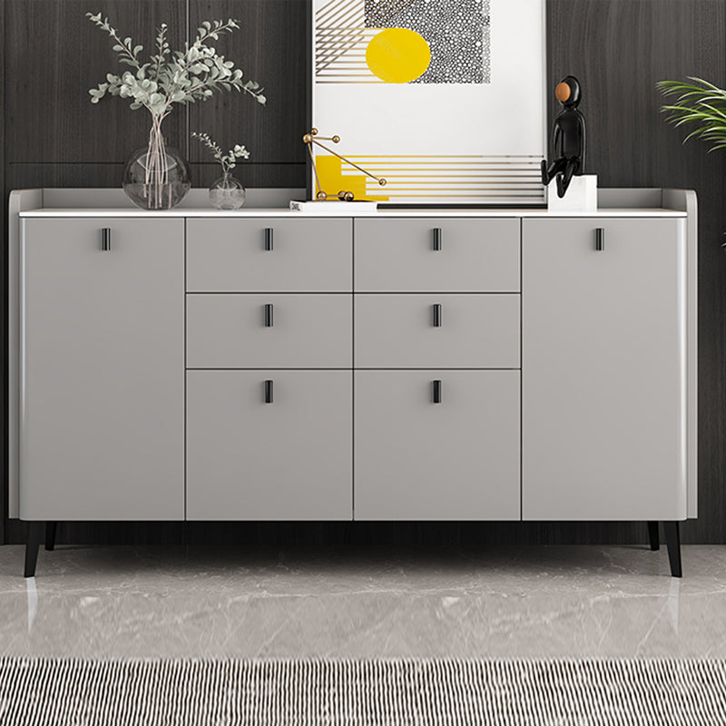 Modern Gray Sideboard Table with Drawers Wood and Stone Buffet Server 63"L x 16"W x 35"H Clearhalo 'buffet_sideboard' 'Buffets & Sideboards' 'furn' 'furn_buffet_sideboard' 'Furniture' 'Kitchen & Dining Furniture' 6088190