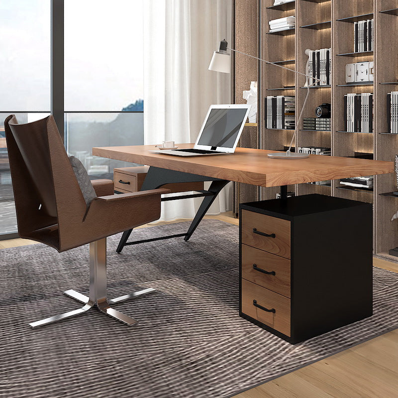 Contemporary Office Desk Rectangular Solid Wood Executive Desks Dark Brown Drawers Clearhalo 'furn' 'furn_office_desk' 'Furniture' 'Office Desks' 'Office Furniture' 'office_desk' 6088667