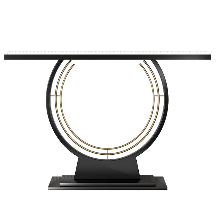 31.5" Tall Stone Accent Table Stain Resistant Console Table with 1 Shelf 47"L x 12"W x 31"H White-Black Clearhalo 'Console Tables' 'console_tables' 'Entry & Mudroom Furniture' 'furn' 'furn_console_tables' 'Furniture' 6090530