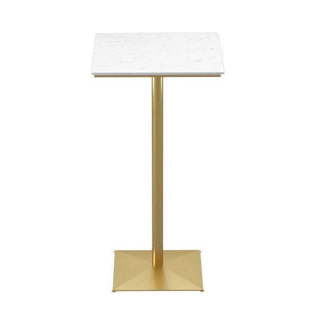 Faux Marble Pub Table Glam White Cocktail Bar Table with Metal Pedestal