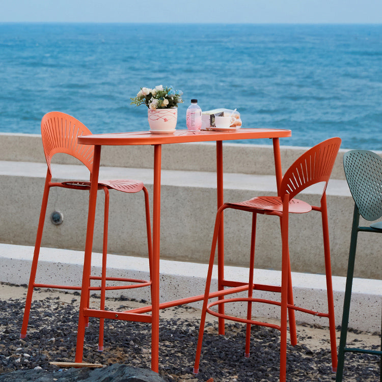 Industrial Outdoor Oval Bar Dining Table Metal Bar Table with Trestle Base 63"L x 15.7"W x 41.3"H Red Without Chairs Clearhalo 'Bar Furniture' 'Bar Tables' 'bar_tables' 'furn' 'furn_bar_tables' 'Furniture' 'Kitchen & Dining Furniture' 6097369