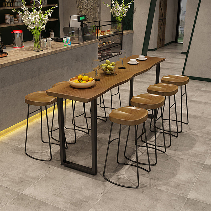Mesa de barra marrón en metal y madera maciza Mesa de comedor de barra de doble pedestal