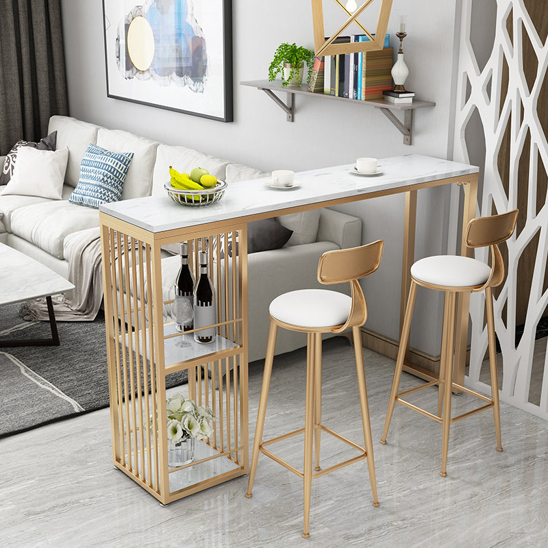 Faux Marble Pub Table 2-shelf Rectangle Cocktail Bar Table with Metal Base