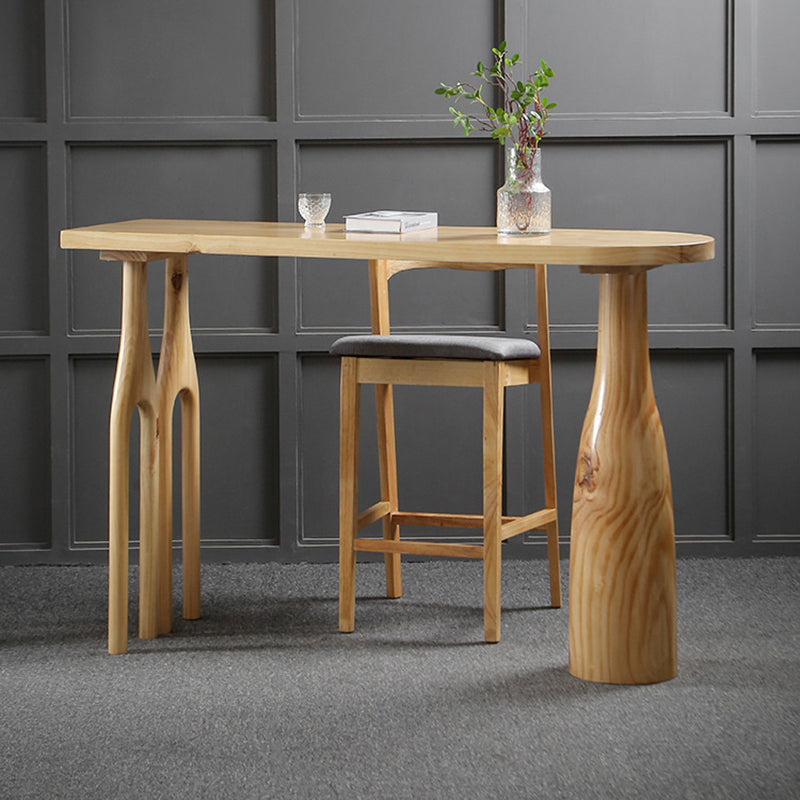 Freeform Double Pedestal Bar Table Natural Solid Wood Bar Stool Table for Dining Room
