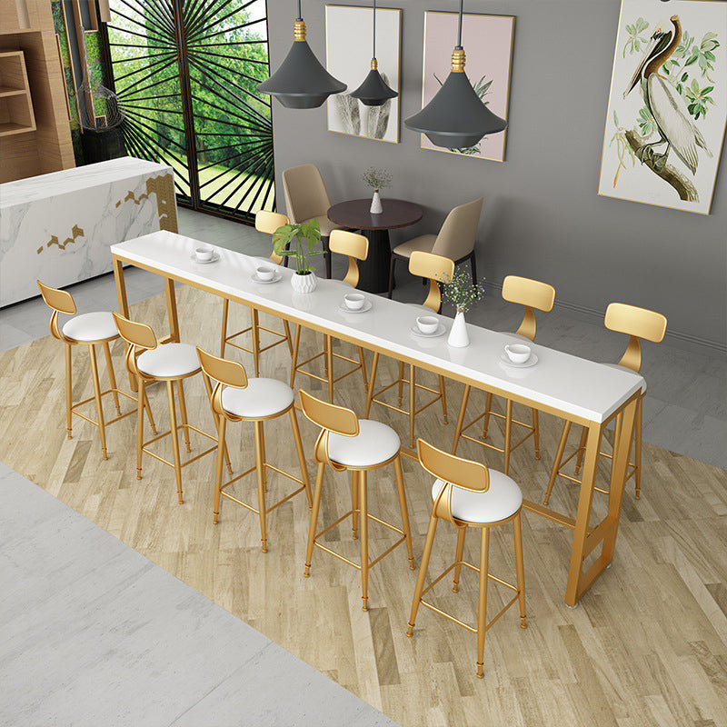 Solid Wood Bar Table Gold and Metal Base Bar Table for Kitchen Living Room 94.5"L x 15.7"W x 41.3"H Without Chairs Clearhalo 'Bar Furniture' 'Bar Tables' 'bar_tables' 'furn' 'furn_bar_tables' 'Furniture' 'Kitchen & Dining Furniture' 6098730