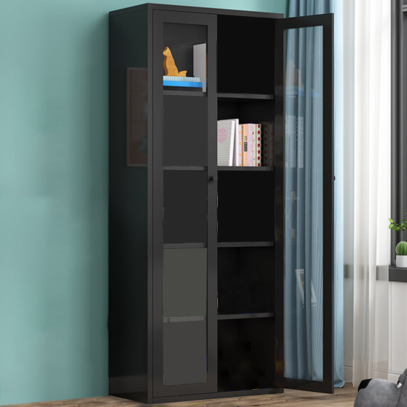 Contemporary Storage Cabinet Antique Finish Side Cabinet with Glass Paned 27.6"L x 13.8"W x 70.9"H Black Clearhalo 'Cabinets & Chests' 'cabinets_chests' 'furn' 'furn_cabinets_chests' 'Furniture' 'Living Room Furniture' 6098888