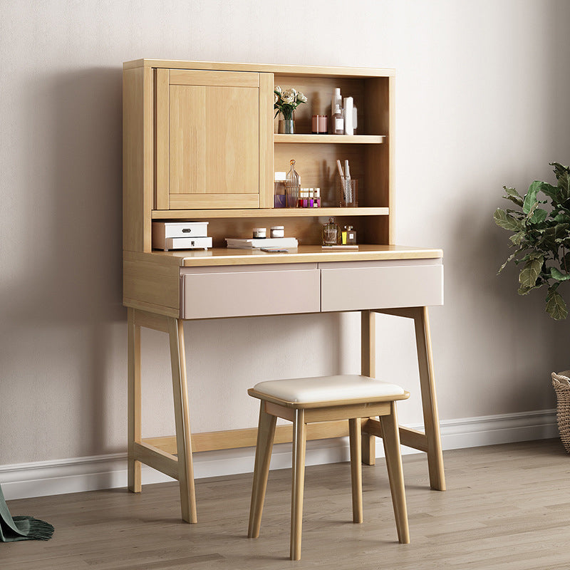 Juego de taburetes de tocador de maquillaje de madera maciza de tocador de tocador con espejo nórdico