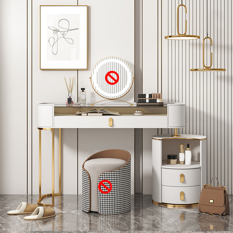 Contemporary 3 Drawer Vanity Dressing Table Glass Top Makeup Vanity Desk