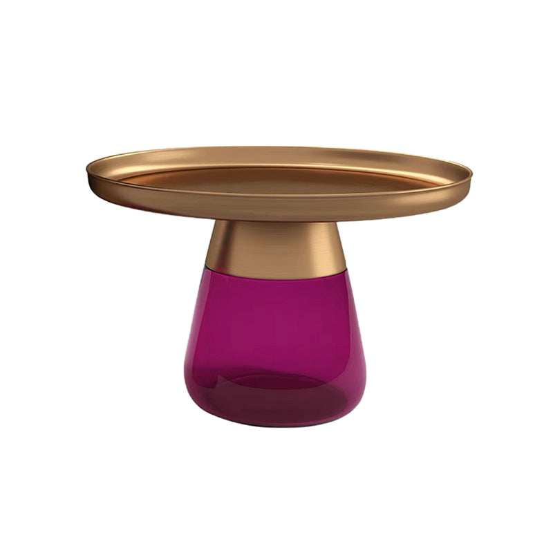 Mid-Century Modern Pedestal Glass Round Storage Single Coffee Table 24"L x 24"W x 16.5"H Purple Clearhalo 'Coffee & Accent Tables' 'Coffee Tables' 'coffee_tables' 'furn' 'furn_coffee_tables' 'Furniture' 'Living Room Furniture' 6099646