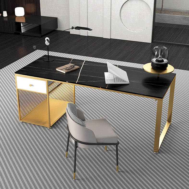 Glam Marble Mirrored Office Desk Pedestal 1-drawer Writing Desk 70.9"L x 31.5"W x 29.5"H Black Clearhalo 'furn' 'furn_office_desk' 'Furniture' 'Office Desks' 'Office Furniture' 'office_desk' 6100808