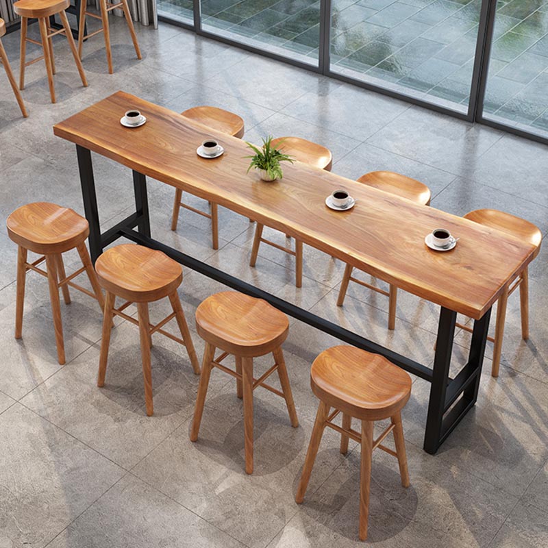 Modern 1/9 Pieces Bar Table Set Rectangle Wood Counter Table with Stools for Balcony 9 Pieces: Table, 8 Wood Stools Clearhalo 'Bar Furniture' 'furn' 'furn_home_bar_bar_sets' 'Furniture' 'Home Bars & Bar Sets' 'home_bar_bar_sets' 'Kitchen & Dining Furniture' 6105220