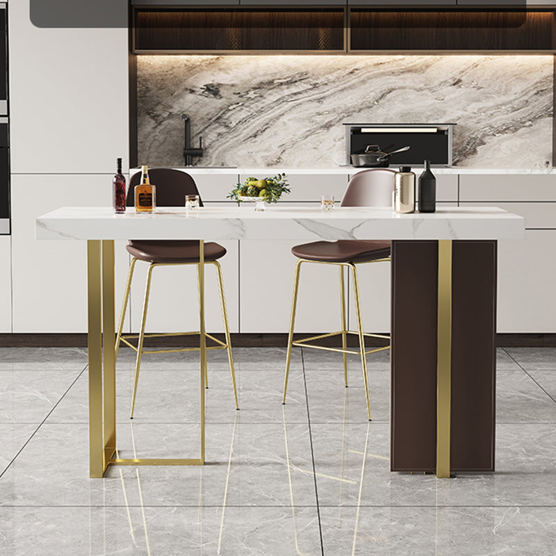 1/2/3 Pieces White Bar Set Glam Stone Top Pub Table with Brown Upholstered Stools 3 Pieces: Table, 2 Stools Clearhalo 'Bar Furniture' 'furn' 'furn_home_bar_bar_sets' 'Furniture' 'Home Bars & Bar Sets' 'home_bar_bar_sets' 'Kitchen & Dining Furniture' 6105884