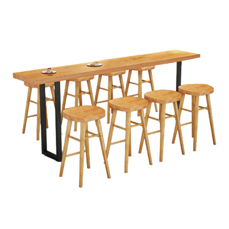 1/2/4/7/9 Pieces Industrial Rectangular Pub Table Set Wooden Counter Table Set 9 Pieces: Table, 8 Wood Stools Clearhalo 'Bar Furniture' 'furn' 'furn_home_bar_bar_sets' 'Furniture' 'Home Bars & Bar Sets' 'home_bar_bar_sets' 'Kitchen & Dining Furniture' 6106009
