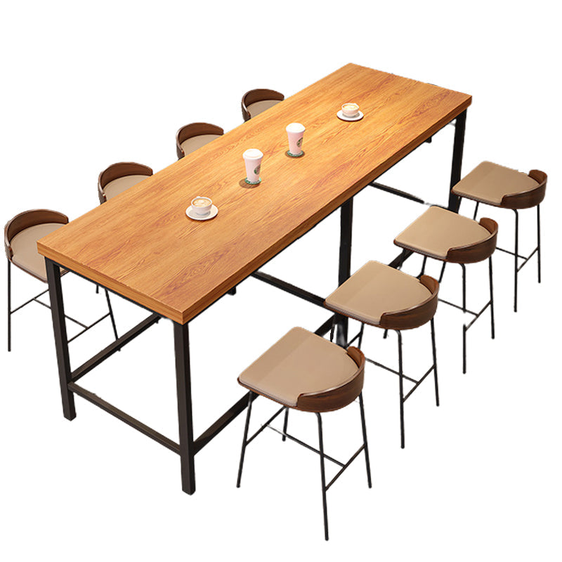 1/5/9 Pieces Modern Wood Bar Table Set Counter Table with Upholstered Stools 9 Pieces: 1 Light Brown Table, 8 Stools Clearhalo 'Bar Furniture' 'furn' 'furn_home_bar_bar_sets' 'Furniture' 'Home Bars & Bar Sets' 'home_bar_bar_sets' 'Kitchen & Dining Furniture' 6106101