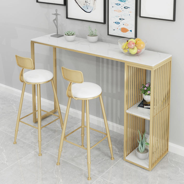 Glam Style Fixed Bar Table 1/2/3 Pieces Faux Marble Rectangle Counter Table 3 Pieces: White-Gold Table, 2 White Stools Clearhalo 'Bar Furniture' 'furn' 'furn_home_bar_bar_sets' 'Furniture' 'Home Bars & Bar Sets' 'home_bar_bar_sets' 'Kitchen & Dining Furniture' 6106125