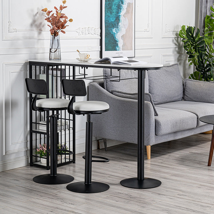 Glam Style Bar Table 1/3 Pieces Faux Marble Counter Table with Upholstered Stools 3 Pieces: Black Table, 2 White Stools Clearhalo 'Bar Furniture' 'furn' 'furn_home_bar_bar_sets' 'Furniture' 'Home Bars & Bar Sets' 'home_bar_bar_sets' 'Kitchen & Dining Furniture' 6106307