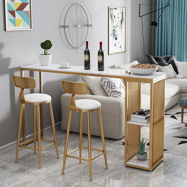 Glam Table and Stool 1/2/3 Pieces Pub Table Set for Dining Room 3 Pieces: 1 Table, 2 White Gold Stools Clearhalo 'Bar Furniture' 'furn' 'furn_home_bar_bar_sets' 'Furniture' 'Home Bars & Bar Sets' 'home_bar_bar_sets' 'Kitchen & Dining Furniture' 6106436
