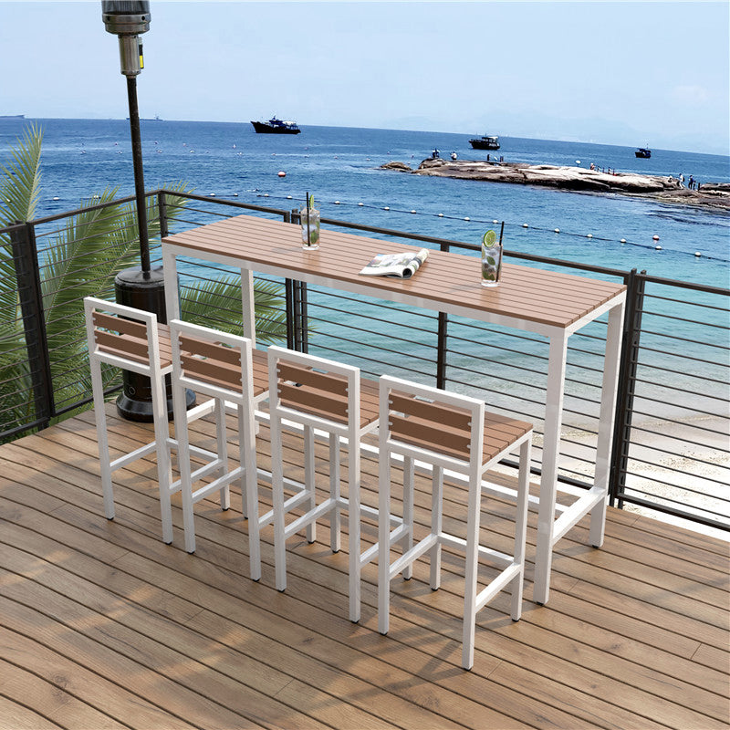 Industrial Faux Wood Pub Table Set 1/5 Pieces Bar Set with Metal Frame 5 Pieces: Table, 4 White Stools Clearhalo 'Bar Furniture' 'furn' 'furn_home_bar_bar_sets' 'Furniture' 'Home Bars & Bar Sets' 'home_bar_bar_sets' 'Kitchen & Dining Furniture' 6106552