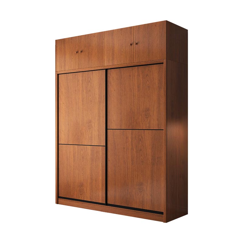 Brown Manufactured Wood Wardrobe Traditional Cabinet with Sliding Doors 55"L x 24"W x 83"H Armories & Top Cabinet Clearhalo 'Armoires & Wardrobes' 'armoires_wardrobes' 'Bedroom Furniture' 'furn' 'furn_armoires_wardrobes' 'Furniture' 6107557