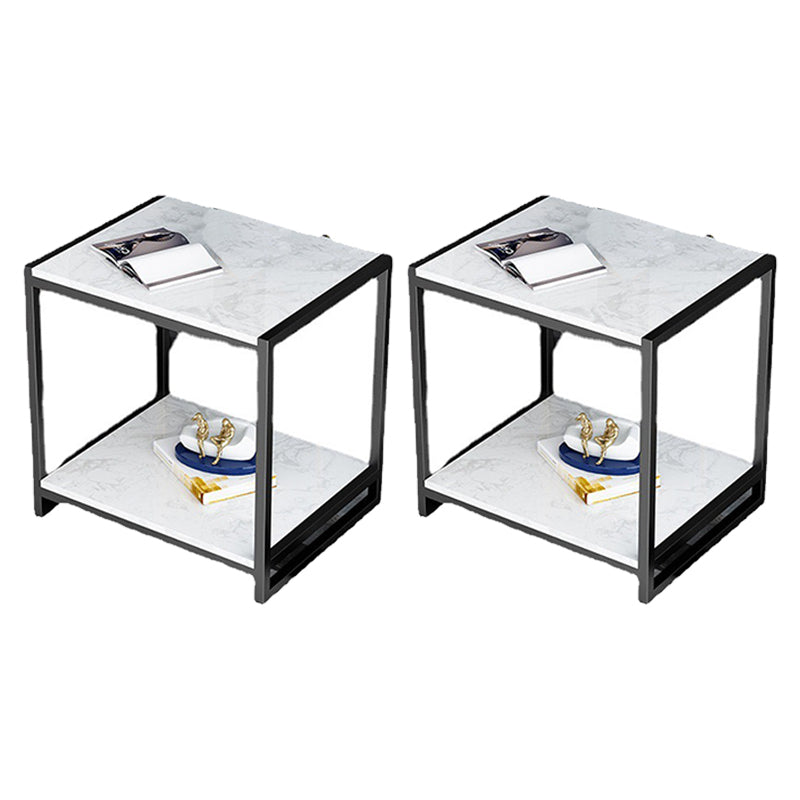 Contemporary Faux Marble Accent Table Nightstand 19.7" Tall Bed Nightstand Black-White 2 Piece Set Clearhalo 'Bedroom Furniture' 'furn' 'furn_night_stand' 'Furniture' 'night_stand' 'Nightstands' 6117268