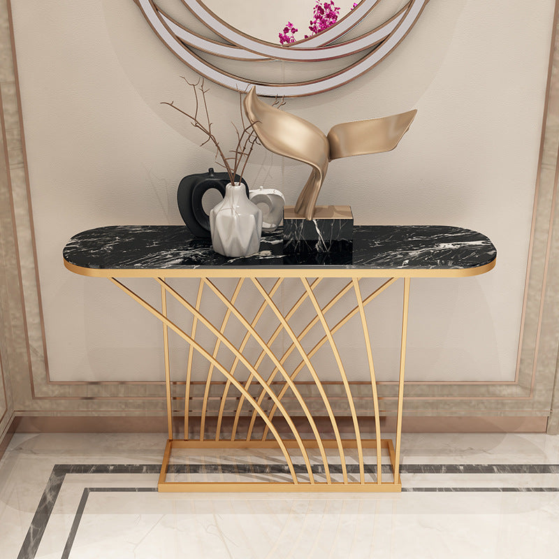 Glam Oval Console Accent Table Antique Finish Sofa Console Table 47"L x 12"W x 31"H Black Clearhalo 'Console Tables' 'console_tables' 'Entry & Mudroom Furniture' 'furn' 'furn_console_tables' 'Furniture' 6117922