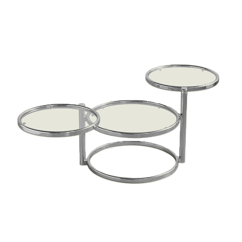 Extendable Coffee Table with Glass Round Top and Stainless Steel Base