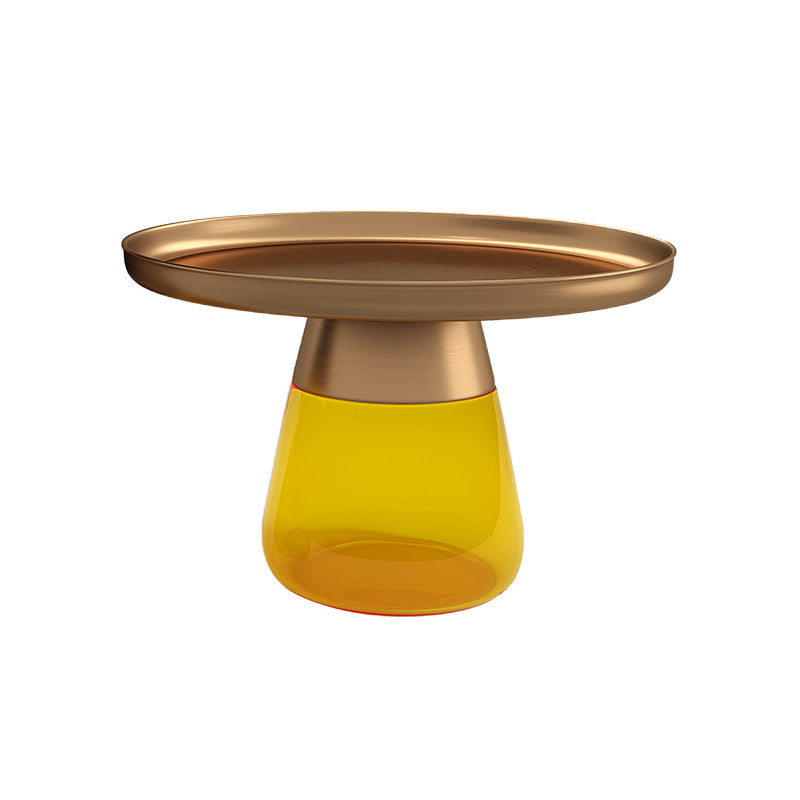 Mid-Century Modern Pedestal Metal Round Glass Single Coffee Table