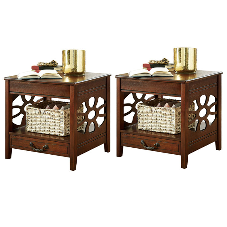 Modern Square Double Tier End Table Solid Wood 4 Legs End Table Brown 2 Clearhalo 'Coffee & Accent Tables' 'End & Side Tables' 'end_side_tables' 'furn' 'furn_end_side_tables' 'Furniture' 'Living Room Furniture' 6119988