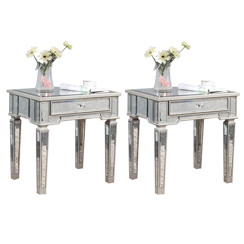 Contemporary Square Glass Top End Table 4 Legs End Table with Drawer