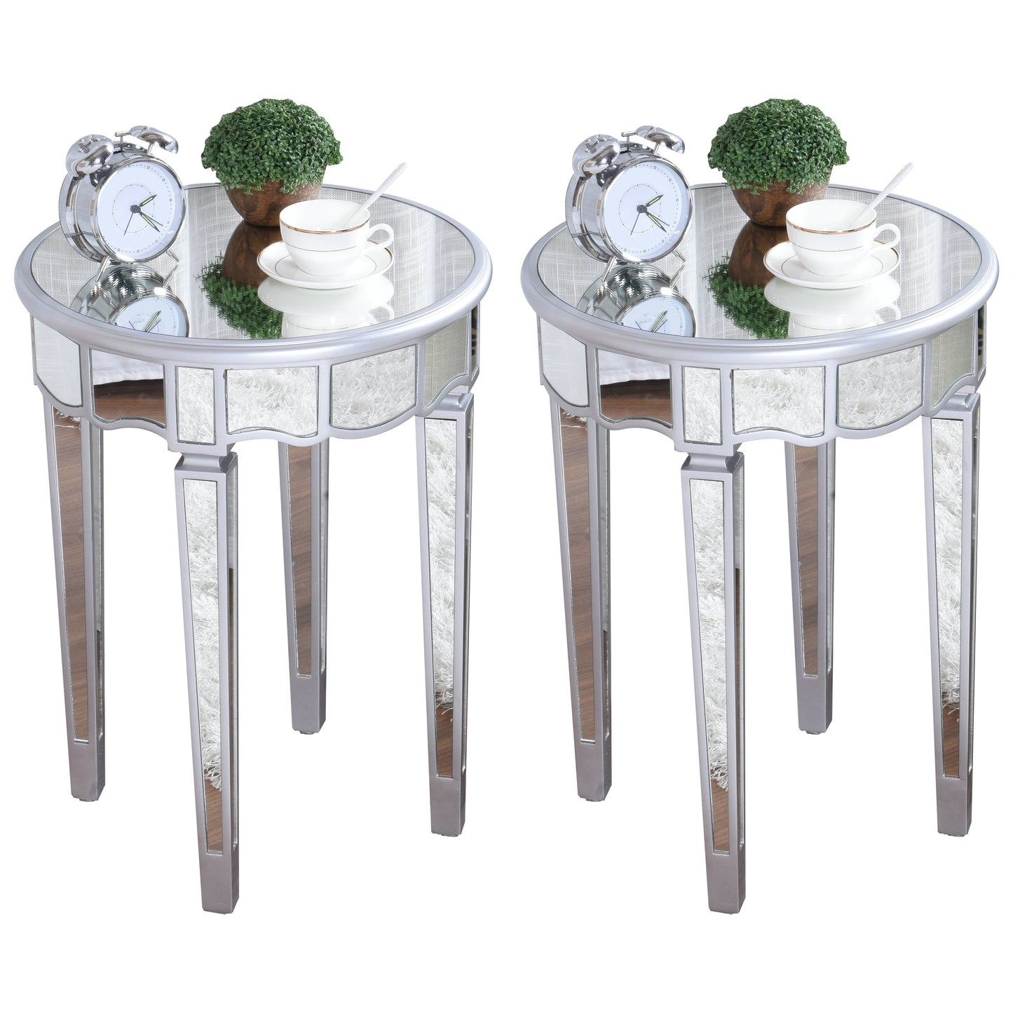 Round Glass Top Side End Table Modernistic Solid Wood 4 Legs End Table Silver 2 Clearhalo 'Coffee & Accent Tables' 'End & Side Tables' 'end_side_tables' 'furn' 'furn_end_side_tables' 'Furniture' 'Living Room Furniture' 6120103
