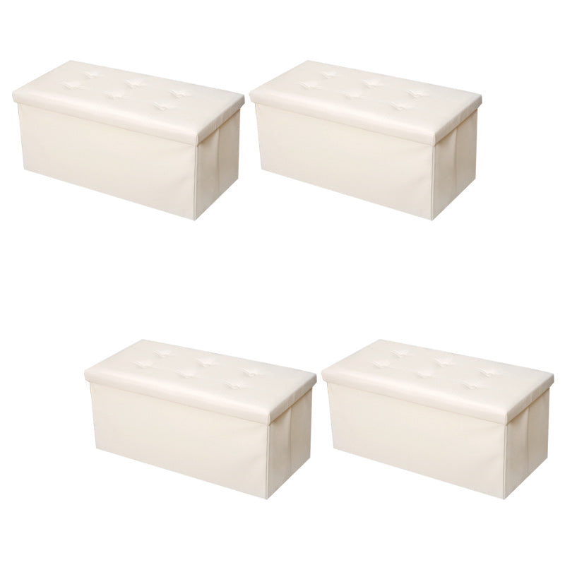 Modern Square Ottoman Foldable Water Resistant Tufted Faux Leather Ottoman with Storage 30"L x 15"W x 15"H Off-White 4 Piece Set Clearhalo 'furn' 'furn_ottomans_poufs' 'Furniture' 'Living Room Furniture' 'Ottomans & Poufs' 'ottomans_poufs' 6120434