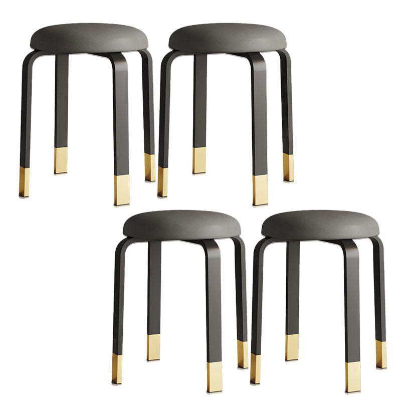 Modern Ottoman Fabric Upholstered Solid Color Metal Frame Round Ottoman Dark Gray 4 Piece Set Gold Clearhalo 'furn' 'furn_ottomans_poufs' 'Furniture' 'Living Room Furniture' 'Ottomans & Poufs' 'ottomans_poufs' 6120548
