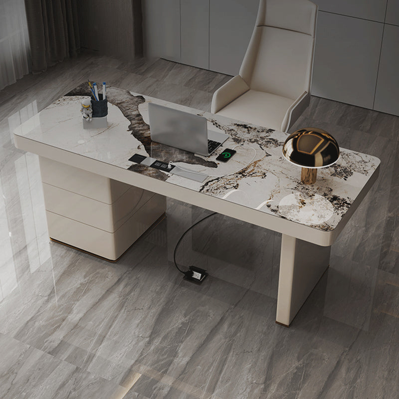 Banco di scrittura rettangolare beige glam management office scrivania con cassetti