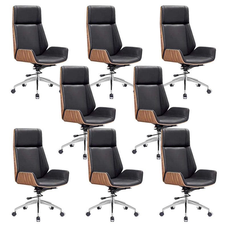 Contemporary High Back Office Chair Black Executive Faux Leather Chair 8 Piece Set Clearhalo 'furn' 'furn_office_chair' 'Furniture' 'Office Chairs' 'Office Furniture' 'office_chair' 6121053