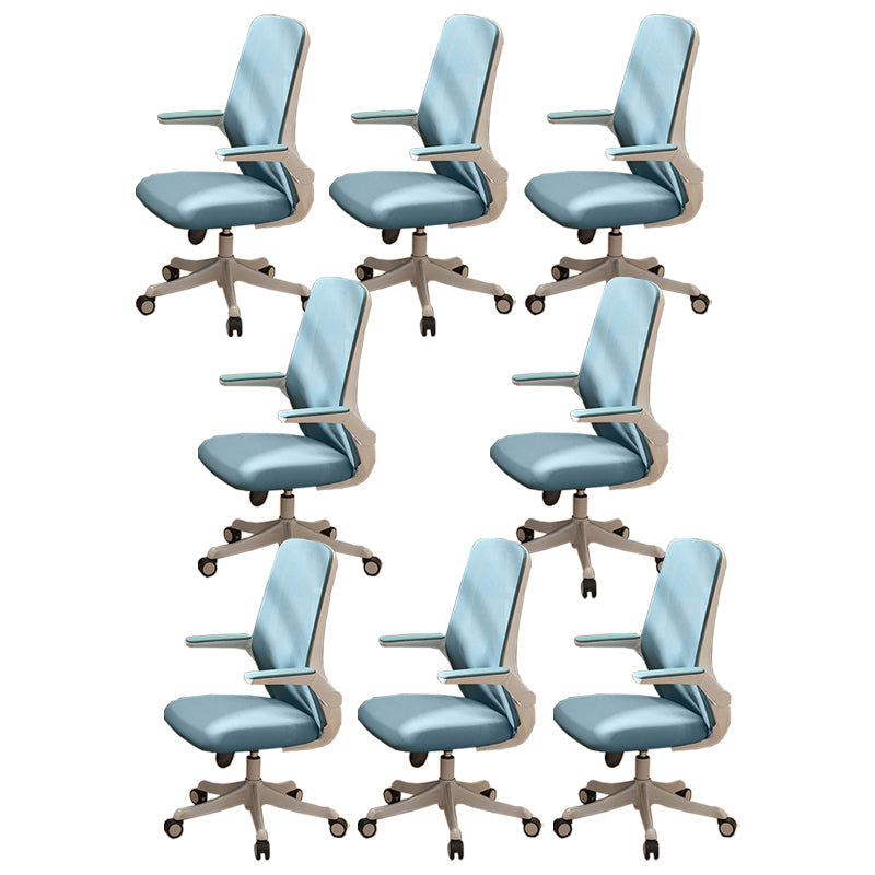 Flip-up Armrest Desk Chair Microfiber Desk High Back Chair Swivel Ergonomic Blue 8 Piece Set Clearhalo 'furn' 'furn_office_chair' 'Furniture' 'Office Chairs' 'Office Furniture' 'office_chair' 6121252