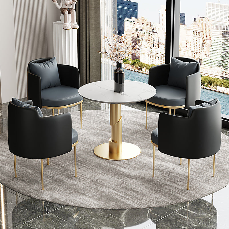 Modern Style Sintered Stone Dining Set Round 1/5 Pieces Dining Set for Home Use 5 Pieces: Table, 4 Blue Chairs Clearhalo 'Dining Room Sets' 'Dining Tables & Seating' 'dining_room_set' 'furn' 'furn_dining_room_set' 'Furniture' 'Kitchen & Dining Furniture' 6121805